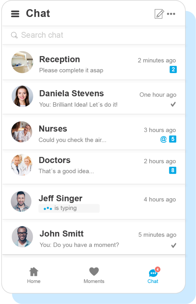 medikit Chat is secure and enables encrypted communication with the entire team 